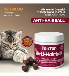 Glutensiz Anti-Hairball  Tüy Yumağı Önleyici, Yumuşak ve Çiğnenebilir  Biotin, Çinko, Taurin