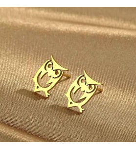 Kişiye Özel 925 Ayar Gümüş Minimal Baykuş Küpe (Gold)