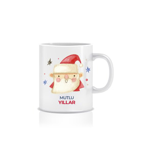 "Christmas Yılbaşı" Noel Baba Baskılı Kupa Bardak (Beyaz)