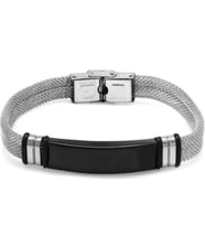 Tamamı Saf  1. Sınıf Çelik Hasır Hafif Kordonlu Bileklik 22 cm (Siyah Gümüş)
