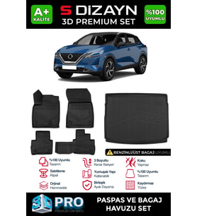 Nissan Qashqai 1.3 3D Pro Havuzlu Paspas ve Bagaj Havuzu Seti (2'li SET) 2021 Üzeri A+ Kalite