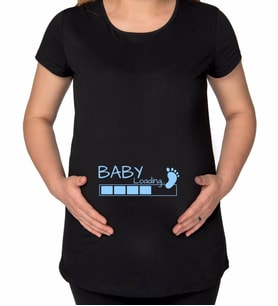 BK Gift Baby Loading Tasarımlı Siyah Hamile Tişört-1