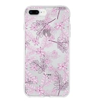 Apple iPhone 8 Plus Uyumlu Kapak Floral Pudra Tasarımlı Şeffaf Silikon Kılıf
