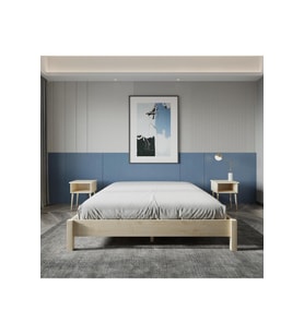 Loft Model Masif Ahşap Karyola ve 2 Adet Komodin Kolay Kurulum Fırınlanmış İthal Sibirya Çamı 140x200 Yatak Uyumlu 2 Adet Komodin