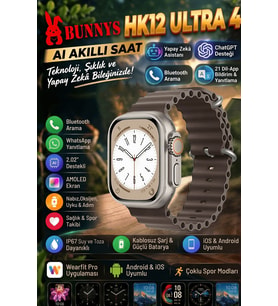 Apple iPhone 14 PRO MAX Uyumlu Ultra 4 AI Akıllı Saat IP67 Su Geçirmez what sapp Sesli Mesaj Gönderme AMOLED Bluetooth Aramalı