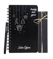 Yeni Yıla Özel Mutlu Yıllar Tasarımlı Ahşap Kapaklı Defter-Kalem Seti