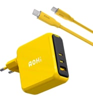 Aohi Magcube 140W 3 Portlu Şarj Adaptörü, 140W 1M Pd 3.1 480Mbps Süper Hızlı Şarj/Data Kablosu Seti (Çok Renkli)