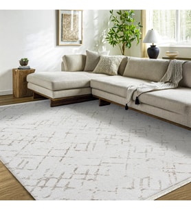 Makine Kaymaz Yıkanabilir Beyaz Geometrik Triko Salon Halısı Mutfak Halısı Koridor Halısı Yolluk White