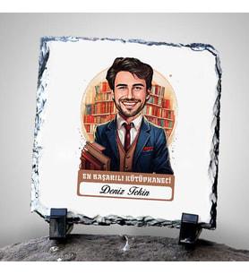 Kişiye Özel Hediye Karikatürlü En İyi Erkek Kütüphaneci Dekoratif Taş