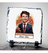 Kişiye Özel Hediye Karikatürlü En İyi Erkek Kütüphaneci Dekoratif Taş