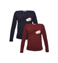 LuvmaBelly MYRA2702_2703 Emzirme tshirt seti (Lacivert-Kırmızı)