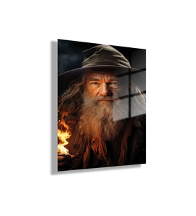 Temperli Gerçek Cam Tablo Yüzüklerin Efendisi Gandalf Portresi