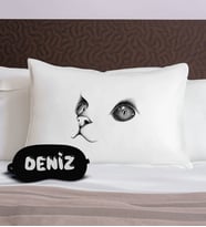 BK Gift Kişiye Özel Eğlenceli Kedi Tasarrımlı Pamuklu Yastık Kılıfı ve Göz Bandı Uyku Seti-3, Tasarım Ev Tekstili, Uyku Bandı, Ev Hediyesi