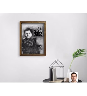 BK Gift Kişiye Özel Godfather Baba Karikatürlü Doğal Masif Ahşap Çerçeveli Tablo 45x65cm-22