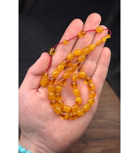 9/8 MM Hareli Renk Usta İşçilik Sıkma Kehribar Tesbih