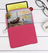 BK Gift Suluboya Tasarımlı Taşınabilir Koruyucu Tablet Kılıfı & Organizer Çanta - Pembe-2