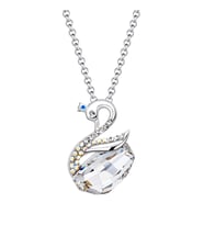 Monemel Seffaf Swarovski Taşlı Kuğu Kolye Yeni Yıl Hediyesi - Yılbaşı Hediyesi (Beyaz)