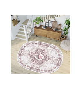 Eliana Home Baskılı, Yıkanabilir Kaymaz Taban Oval Halı LNA7221-SD626 100x150 cm (Pembe)