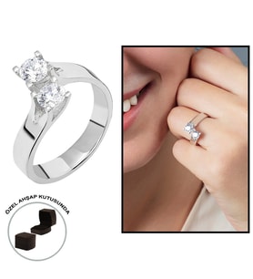 Starlight Diamond Pırlanta Montür Asimetrik 925 Ayar Gümüş Bayan Çifttaş Yüzük