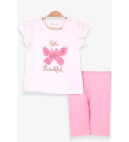 Breeze Kız Bebek Kapri Taytlı Takım Kelebekli 9-18 Ay Ekru (Ekru-Pembe)