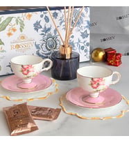 Hediyelik Blossom Hediye Kutulu Bambu Çubuklu Koku+Fincan Takımı 2 Kişilik