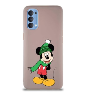Oppo Reno 4 Soft Premier Kapak Mickey Mouse-G Tasarımlı Silikon Kılıf - Pudra (Şeffaf)