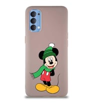 Oppo Reno 4 Soft Premier Kapak Mickey Mouse-G Tasarımlı Silikon Kılıf - Pudra (Şeffaf)