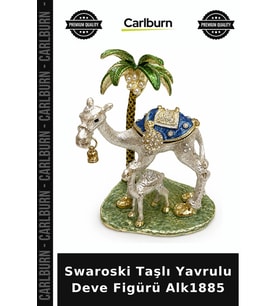 Özel Üretim Dekoratif Hediyelik Biblo Salon Swaroski Taşlı Yavrulu Deve Figürü Alk1885