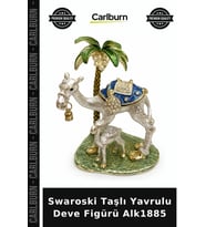 Özel Üretim Dekoratif Hediyelik Biblo Salon Swaroski Taşlı Yavrulu Deve Figürü Alk1885