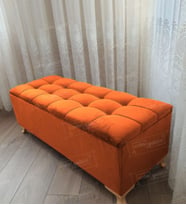Lüks Çizgi Kapitoneli Sandıklı Puf Bench 120 cm Gold Ayak (Turuncu)
