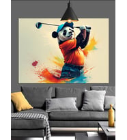 Golf Oynayan Esprili Maymun Karakteri Dekoratif Kanvas - Mdf Ahşap Tablo