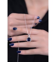 ENCİLİ SİLVER 925 Ayar Gümüş Safir Taşlı Kadın Kolye