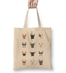 French Bulldog Emoji 01 Bez Çanta Uzun Saplı