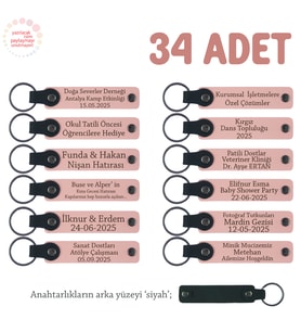 Dil Eğitimi Kurslarına Özel Mezuniyet Hediyesi, 34'lü Set, İsim YazılI Anahtarlık, Pudra & Siyah