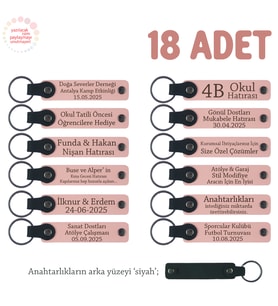 Okul Kulüp Faaliyet Katılımcılarına, 18'li Set, Öğrenci İsim Yazılı Anı Anahtarlık , Pudra & Siyah