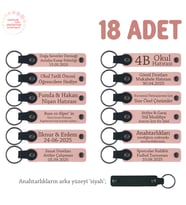 Okul Kulüp Faaliyet Katılımcılarına, 18'li Set, Öğrenci İsim Yazılı Anı Anahtarlık , Pudra & Siyah