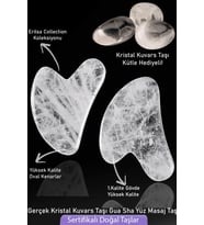 Sertifikalı Kristal Kuvars Taşı Gua Sha - Yüz Masaj Taşı Doğal Şeffaf Renk (Çok Renkli)