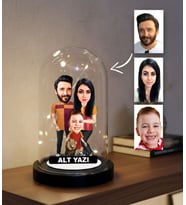 KİŞİYE ÖZEL Sarı Kırmızı AİLE TARAFTAR TASARIMLI IŞIKLI KARİKATÜR FANUS BİBLO