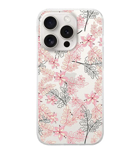 PrintiFy Apple iPhone 15 Pro Uyumlu Floral Kırmızı Tasarımlı Slim Fit Şeffaf Silikon Kılıf