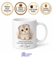 İsme Özel Scottish Fold Desenli Kupa Bardak Kedi Severler İçin Hediye