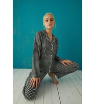 Pijamoni Kadın Süet Boydan Düğmeli Pijama Takımı - 5660-4 (Siyah)