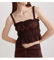 KADIN FİTTED ASKILI BLUZ KT002101 KADIN CROP KAHVERENGİ KROP