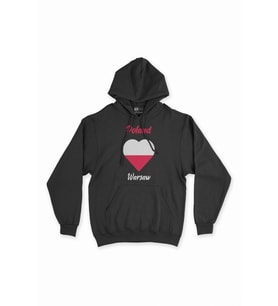 Varşova Polonya Bayraklı Kalpli Siyah Sweatshirt Hoodie