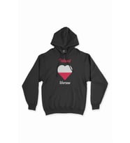 Varşova Polonya Bayraklı Kalpli Siyah Sweatshirt Hoodie