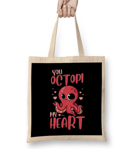 You Octopi My Heart Adorable Octopus Pun Bez Çanta Uzun Saplı