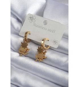 Çelik Gold Renk Sallantı Yaprak Model Kadın Küpe