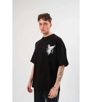 Erkek Kısa Kol Yazlık Tişört Bisiklet Yaka Baskılı Oversize T-Shirt - Siyah