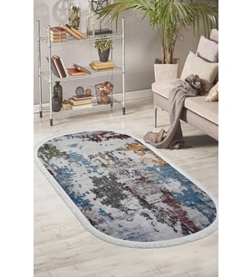 Dijidekor Halı mavi Cool Modern Saçaklı Oval Kaymaz Kesme İnce Yolluk Kilim Salon Halısı Modelleri