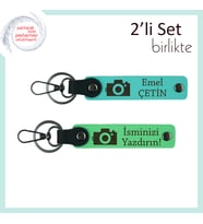 Kamera Temalı Kişisel Hediye, Fotoğraf Tutkunlarına Uygun Anahtarlık Takımı, Turkuaz-Fıstık Yeşil