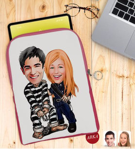 BK Gift Kişiye Özel Sevgililer Karikatürlü Taşınabilir Koruyucu Tablet Kılıfı & Organizer Çanta - Pembe-7